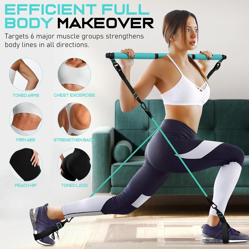 RENRANRING Pilates Bar Kit with Resistance Bands, Multifunctional Pilates Bar for Women & Men with Heavy-Duty Metal Adjustment Buckle, Pilates Home Equipment for Full BodyWorkouts - Image 5